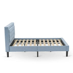 Platform Bed - Upholstered Linen Fabric Headboard with Button Tufted Trim - Black Legs