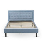 Platform Bed - Upholstered Linen Fabric Headboard with Button Tufted Trim - Black Legs