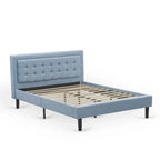 Platform Bed - Upholstered Linen Fabric Headboard with Button Tufted Trim - Black Legs
