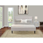 Platform Bed - Upholstered Linen Fabric Headboard with Button Tufted Trim - Black Legs