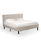 Platform Bed - Upholstered Linen Fabric Headboard with Button Tufted Trim - Black Legs
