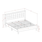 Platform Bed - Upholstered Linen Fabric Headboard with Button Tufted Trim - Black Legs