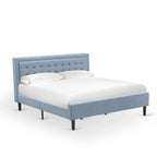 Platform Bed - Upholstered Linen Fabric Headboard with Button Tufted Trim - Black Legs