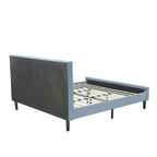 Platform Bed - Upholstered Linen Fabric Headboard with Button Tufted Trim - Black Legs