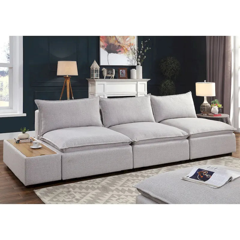 Contemporary Light Grey 43-Inch Fabric Upholstered Storage Console