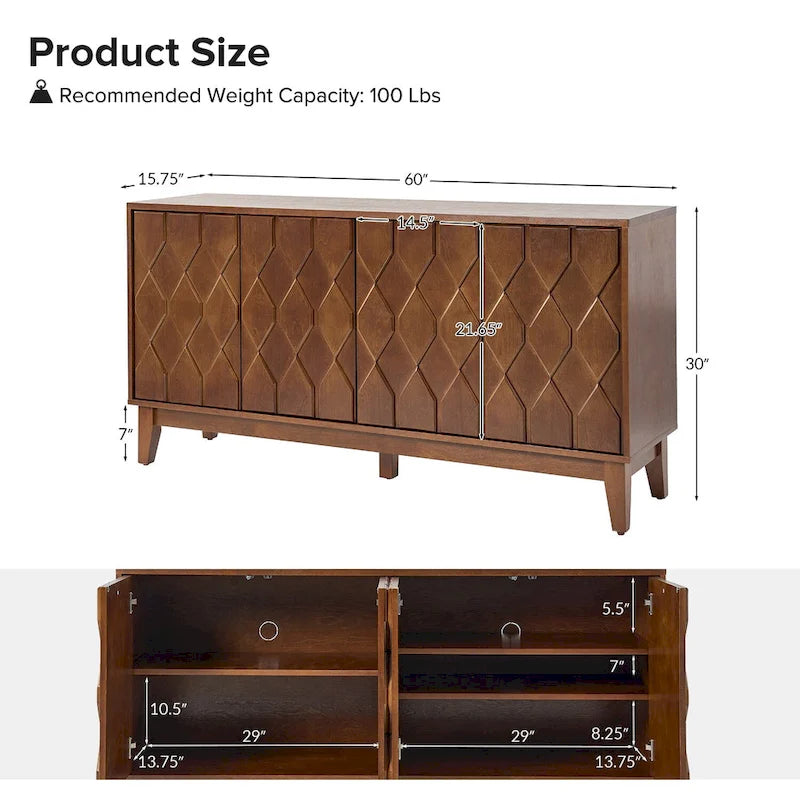 60 Mid-Century Modern Sideboard with Adjustable Shelves