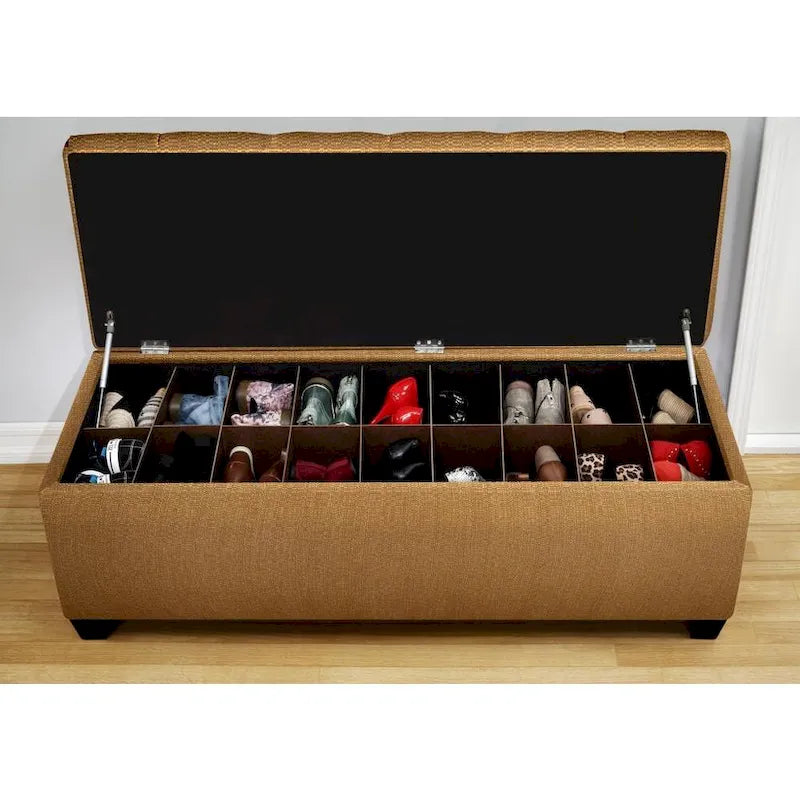 Button-Tufted Shoe Storage Bench with Upholstered Seat