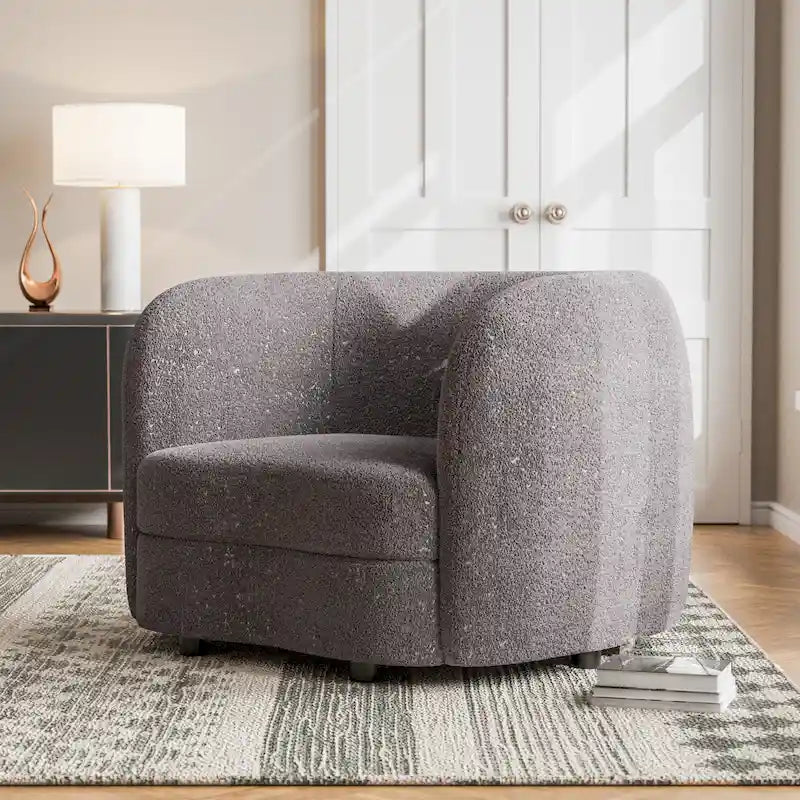Charcoal Grey / Black / Off-White Boucle Accent Chair, Tuxedo Style, Curved Arms, Single Seat