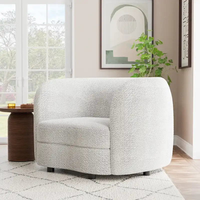 Charcoal Grey / Black / Off-White Boucle Accent Chair, Tuxedo Style, Curved Arms, Single Seat