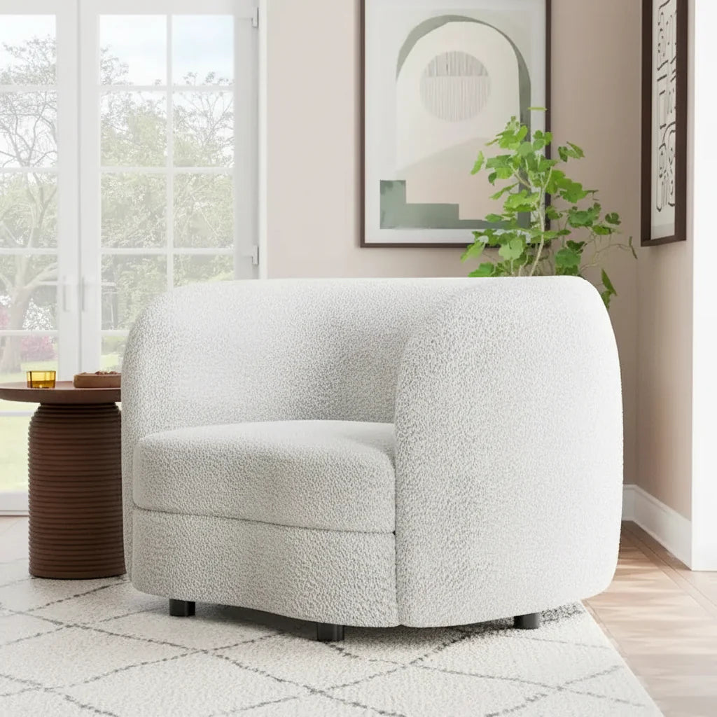 Charcoal Grey / Black / Off-White Boucle Accent Chair, Tuxedo Style, Curved Arms, Single Seat