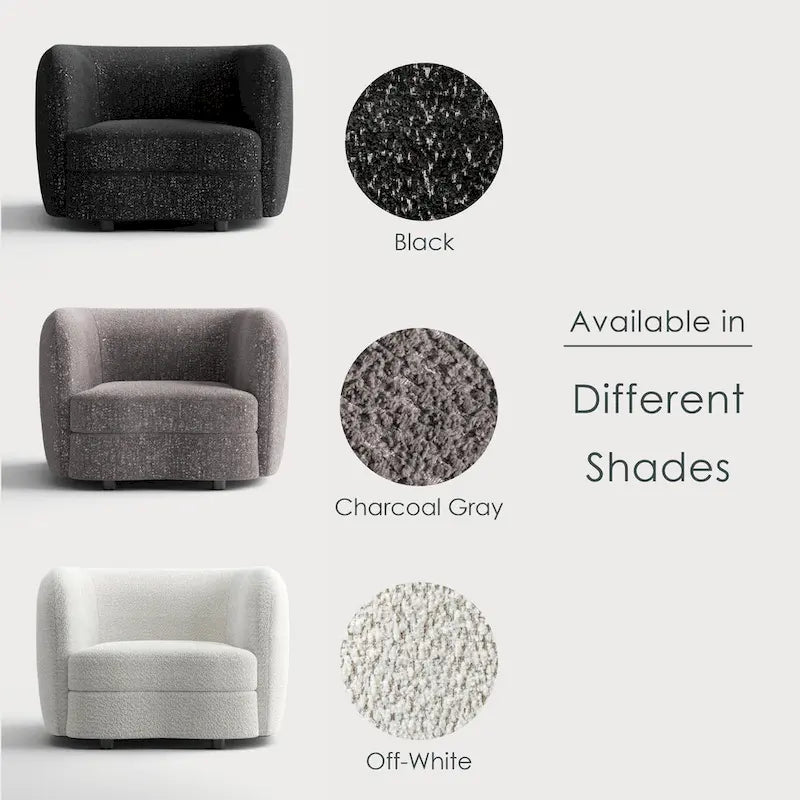 Charcoal Grey / Black / Off-White Boucle Accent Chair, Tuxedo Style, Curved Arms, Single Seat