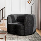 Charcoal Grey / Black / Off-White Boucle Accent Chair, Tuxedo Style, Curved Arms, Single Seat