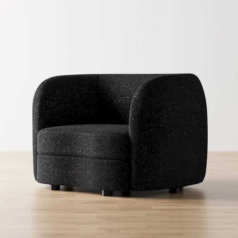 Charcoal Grey / Black / Off-White Boucle Accent Chair, Tuxedo Style, Curved Arms, Single Seat