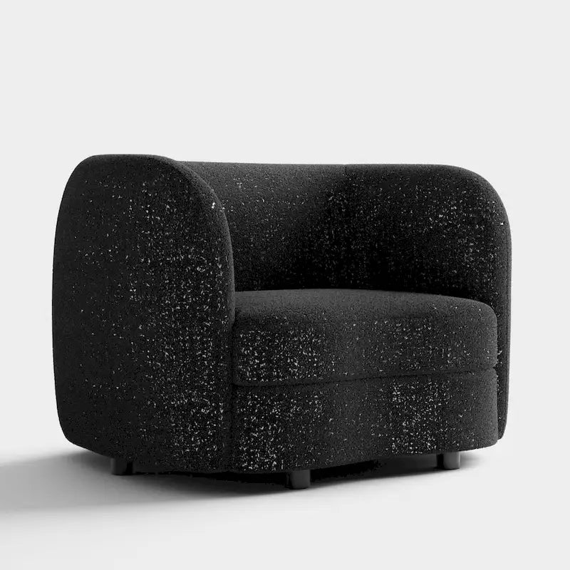 Charcoal Grey / Black / Off-White Boucle Accent Chair, Tuxedo Style, Curved Arms, Single Seat