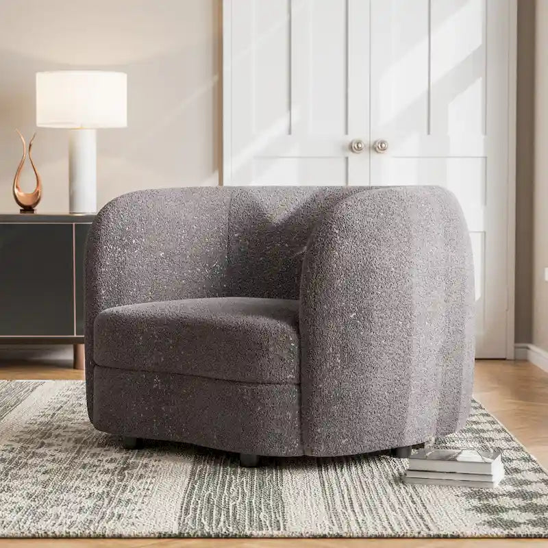 Charcoal Grey / Black / Off-White Boucle Accent Chair, Tuxedo Style, Curved Arms, Single Seat