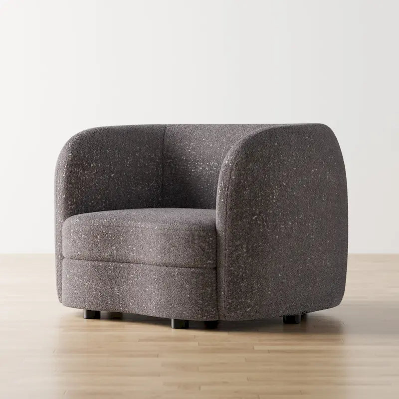 Charcoal Grey / Black / Off-White Boucle Accent Chair, Tuxedo Style, Curved Arms, Single Seat