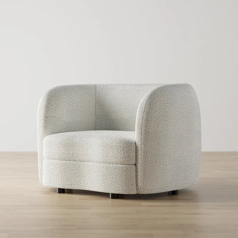 Charcoal Grey / Black / Off-White Boucle Accent Chair, Tuxedo Style, Curved Arms, Single Seat