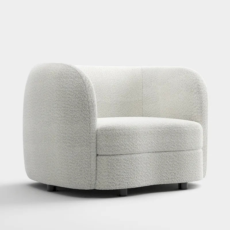 Charcoal Grey / Black / Off-White Boucle Accent Chair, Tuxedo Style, Curved Arms, Single Seat