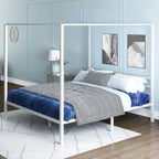 King Size White Metal Canopy Platform Bed Frame
