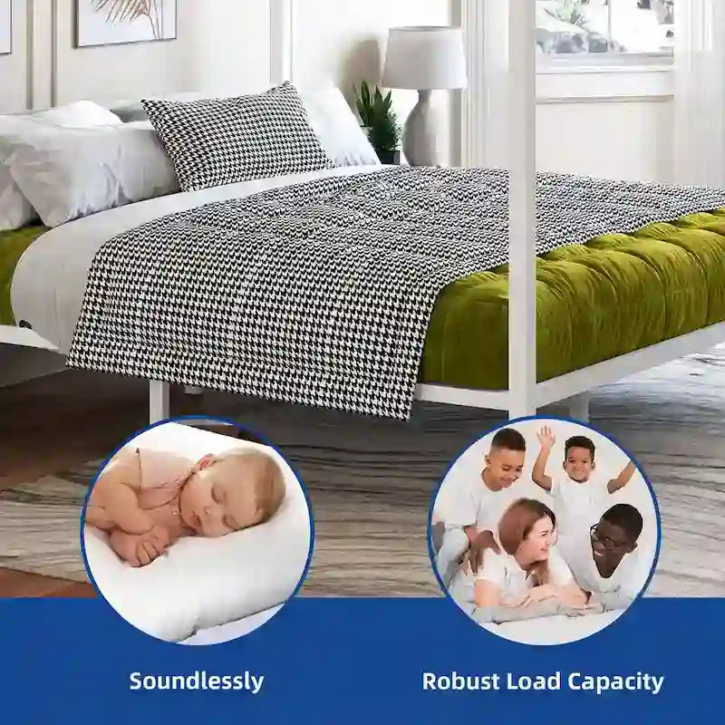 King Size White Metal Canopy Platform Bed Frame