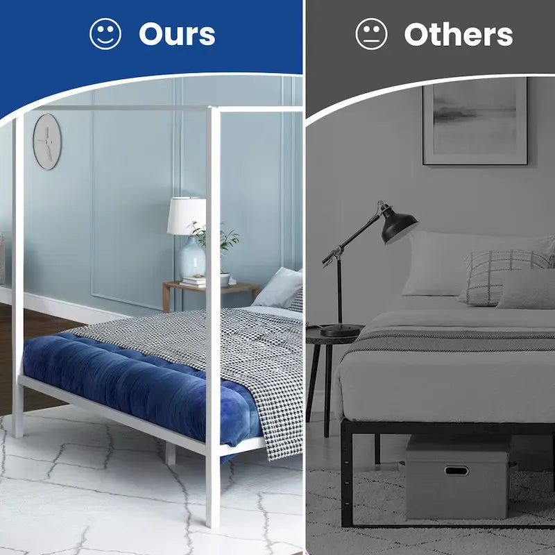 King Size White Metal Canopy Platform Bed Frame