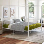 King Size White Metal Canopy Platform Bed Frame
