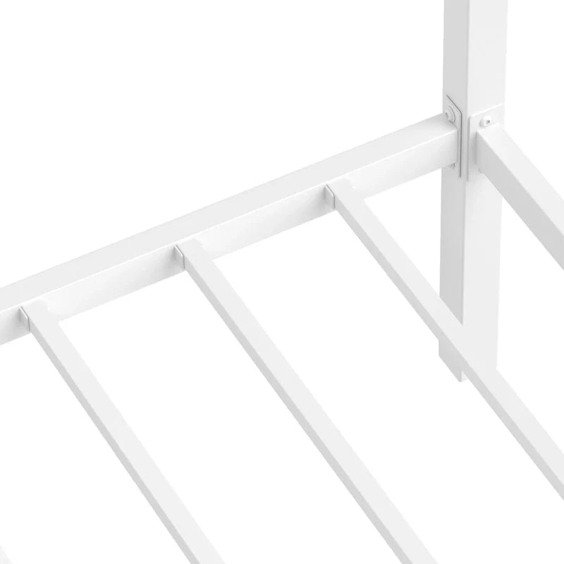 King Size White Metal Canopy Platform Bed Frame