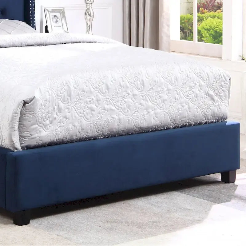 Wingback Tufted Upholstered Bed with Nailhead Trim