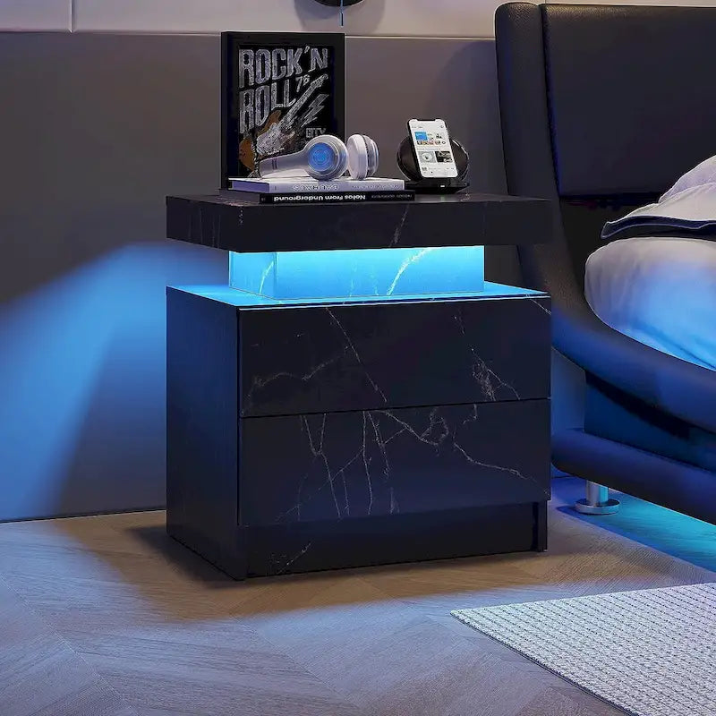 2-Drawer Nightstand with LED Lights