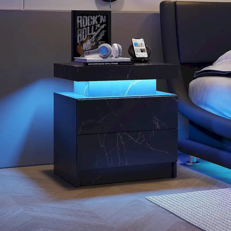 2-Drawer Nightstand with LED Lights
