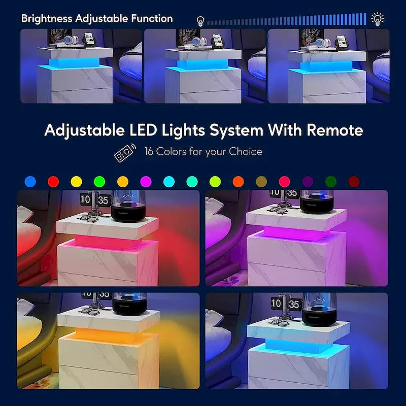 2-Drawer Nightstand with LED Lights