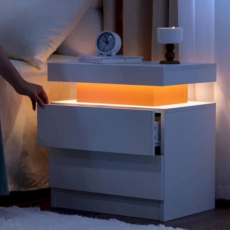 2-Drawer Nightstand with LED Lights
