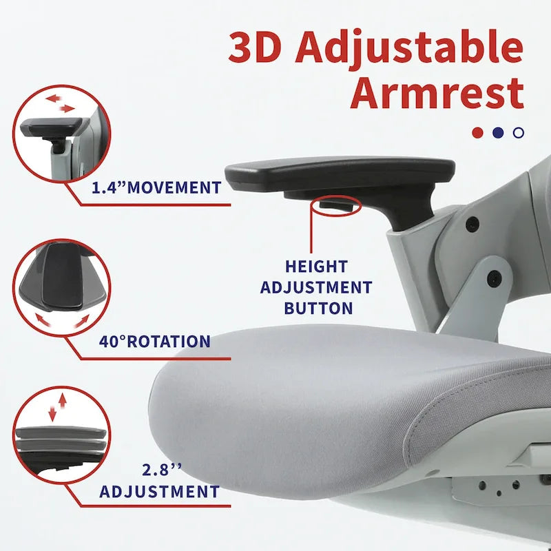 Ergonomic Height Adjustable Office Desk Chair – Grey Fabric