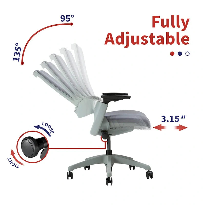 Ergonomic Height Adjustable Office Desk Chair – Grey Fabric