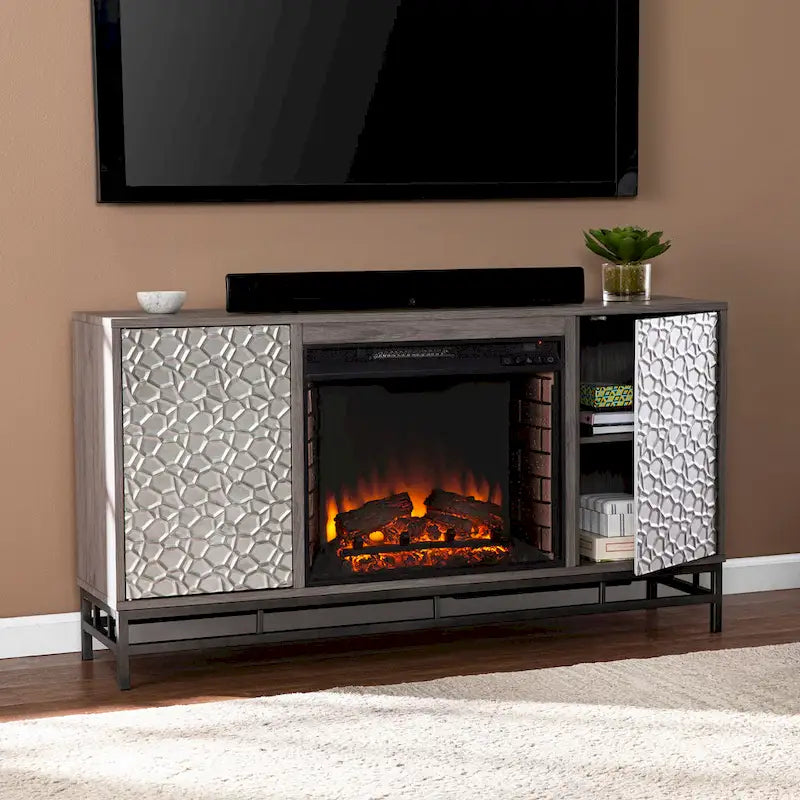 Contemporary Gray Wood Electric Fireplace TV Stand