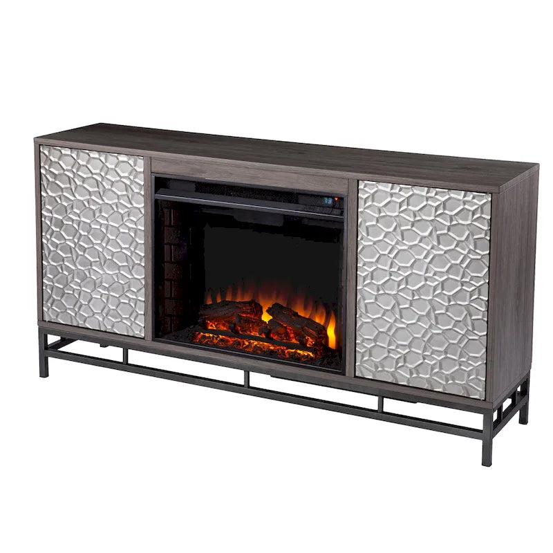 Contemporary Gray Wood Electric Fireplace TV Stand