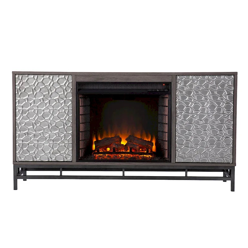 Contemporary Gray Wood Electric Fireplace TV Stand