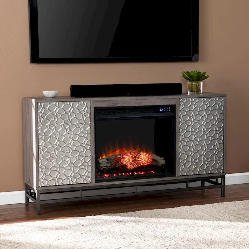 Contemporary Gray Wood Electric Fireplace TV Stand