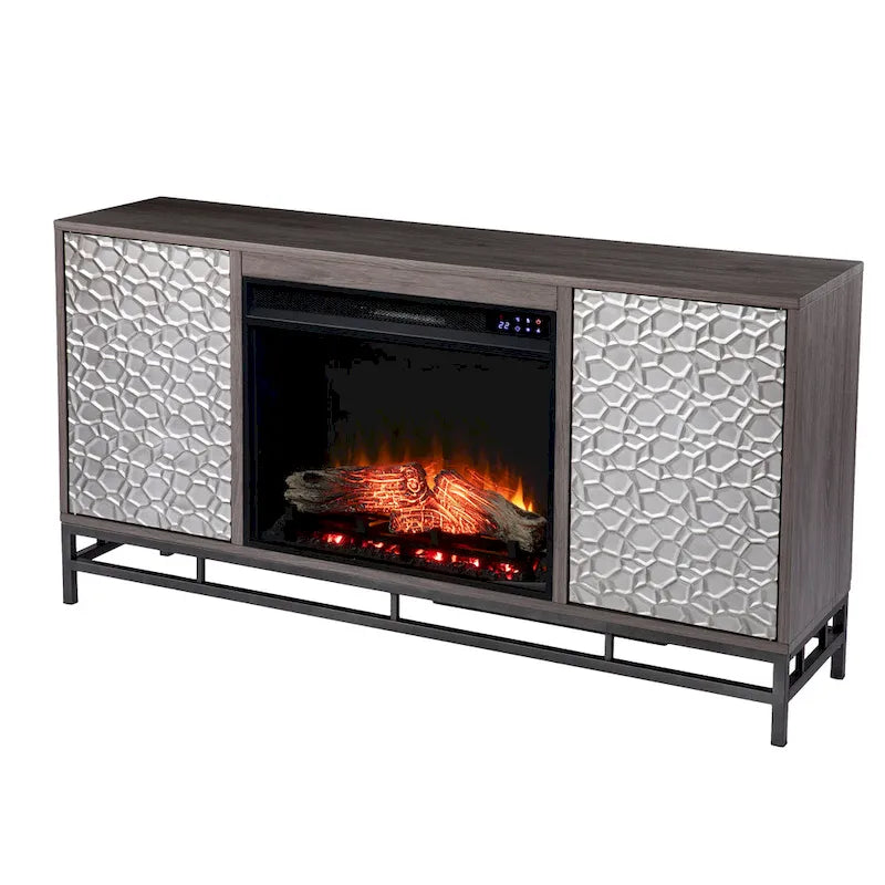 Contemporary Gray Wood Electric Fireplace TV Stand