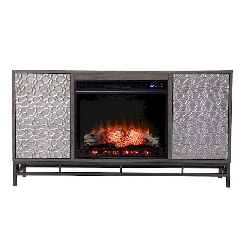 Contemporary Gray Wood Electric Fireplace TV Stand