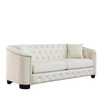 77-Inch Tufted Velvet Sofa, 3-Seater with Nailhead Arms and 2 Cushions