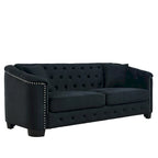 77-Inch Tufted Velvet Sofa, 3-Seater with Nailhead Arms and 2 Cushions