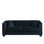 77-Inch Tufted Velvet Sofa, 3-Seater with Nailhead Arms and 2 Cushions