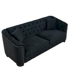 77-Inch Tufted Velvet Sofa, 3-Seater with Nailhead Arms and 2 Cushions