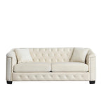 77-Inch Tufted Velvet Sofa, 3-Seater with Nailhead Arms and 2 Cushions