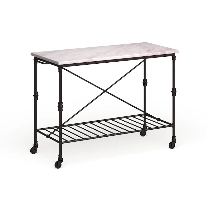 Black Faux Marble Rolling Kitchen Island