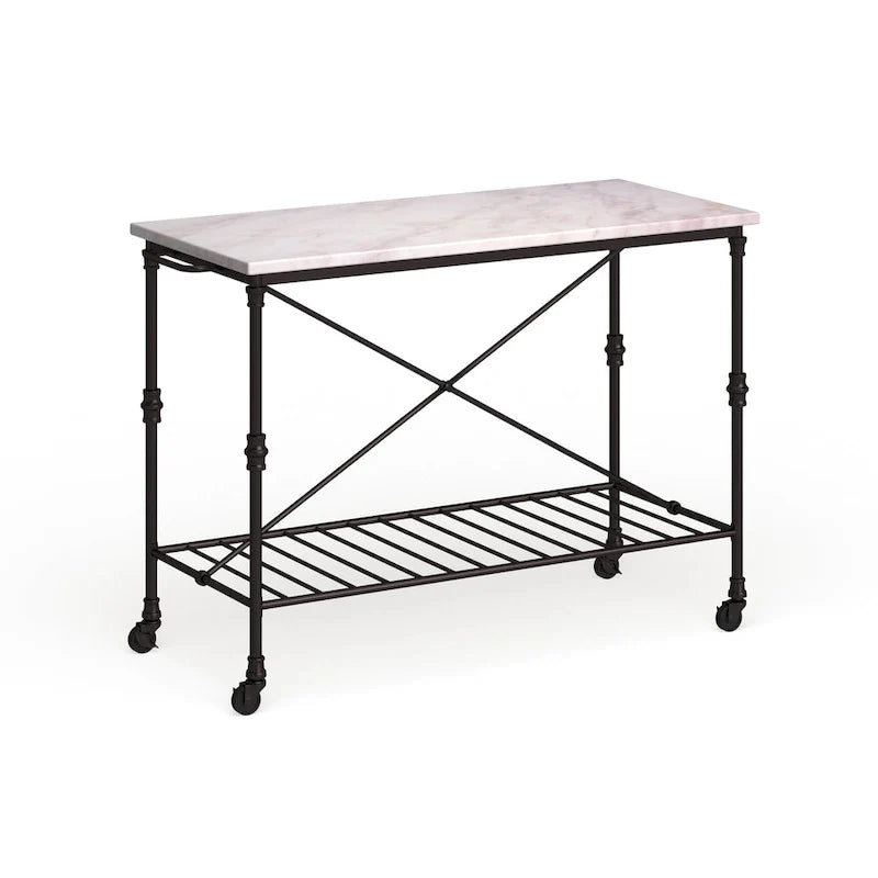 Black Faux Marble Rolling Kitchen Island
