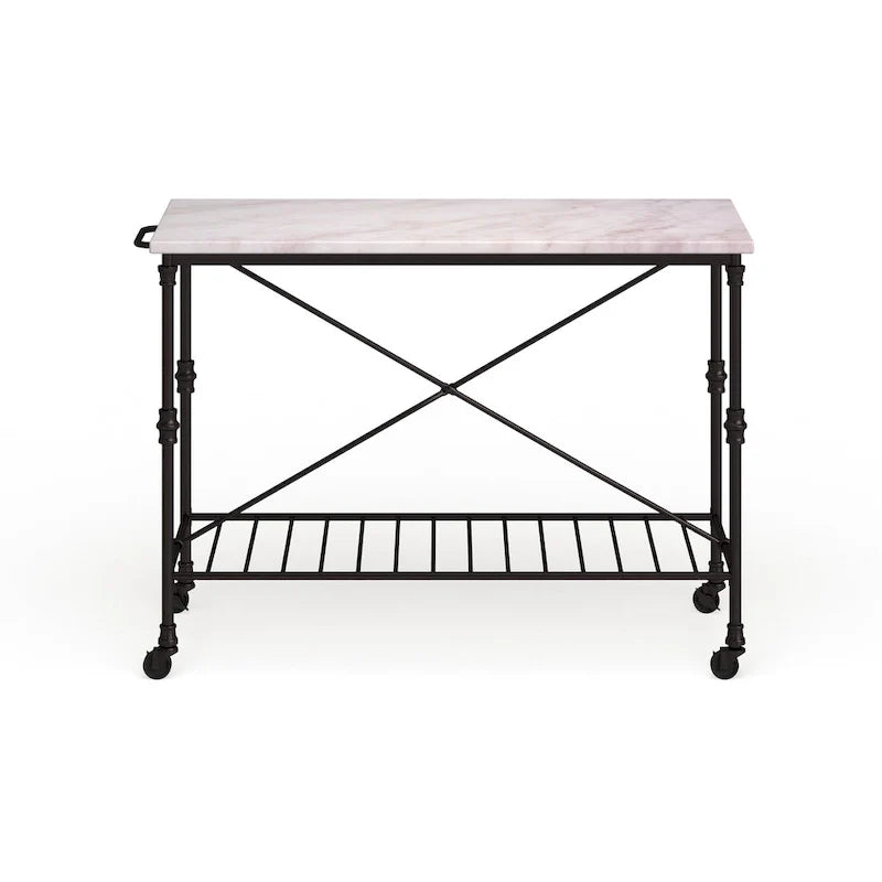 Black Faux Marble Rolling Kitchen Island