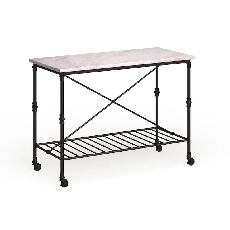 Black Faux Marble Rolling Kitchen Island