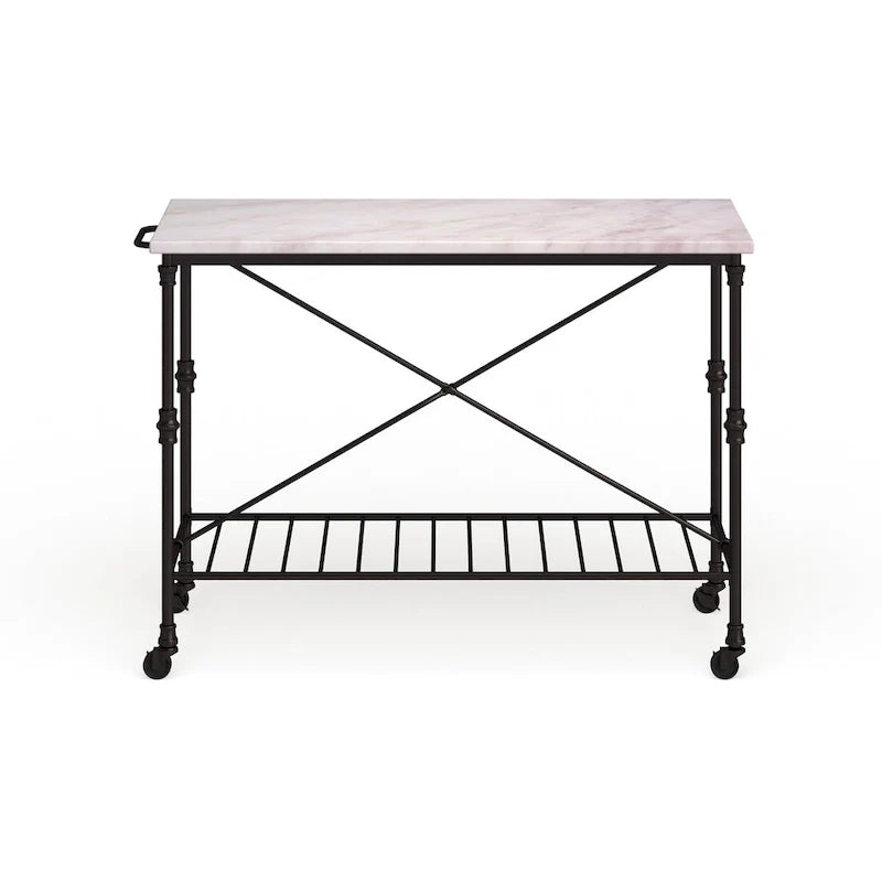 Black Faux Marble Rolling Kitchen Island